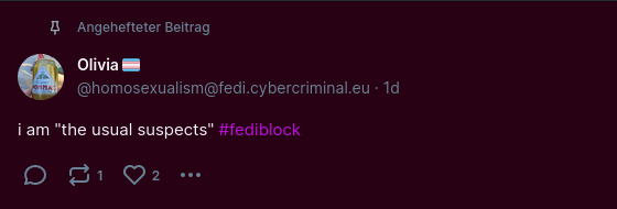 Angehefteter Beitrag
Avatar

Olivia 🏳️‍⚧️

@homosexualism@fedi.cybercriminal.eu
·
1d

i am "the usual suspects" #fediblock