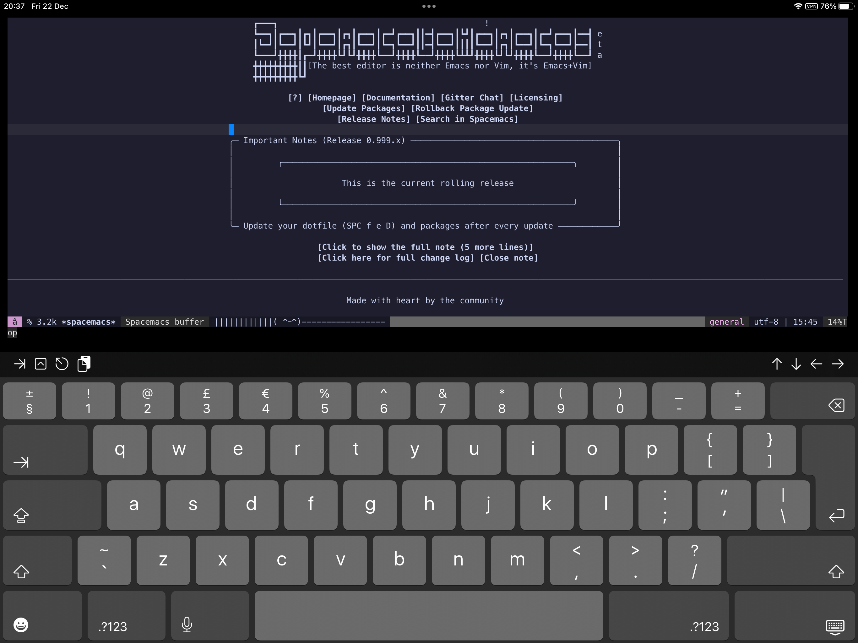 emacs running in terminal mode on an ios terminal emulator