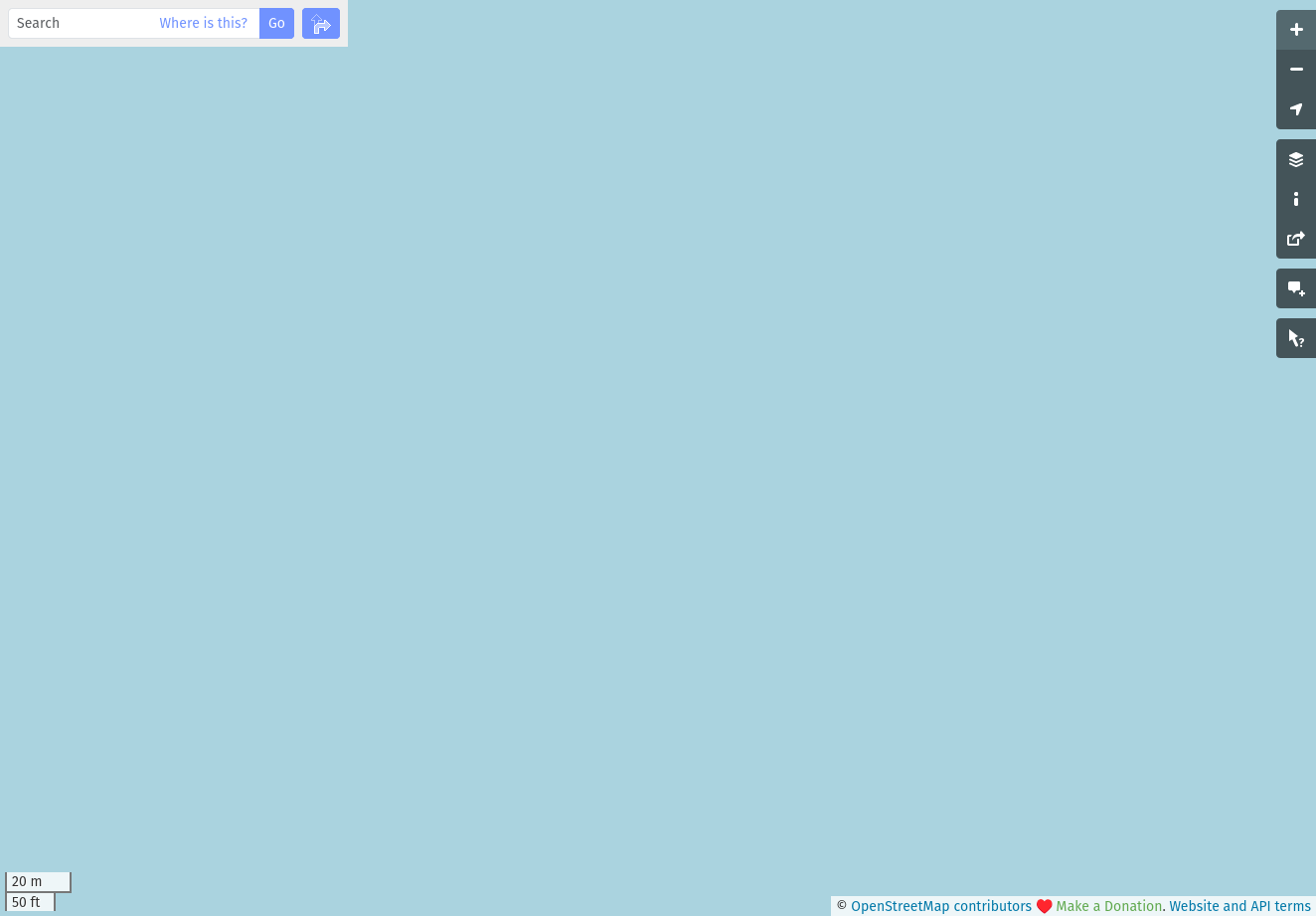 OpenStreetMap.org screen showing nothing but water at a high zoom level