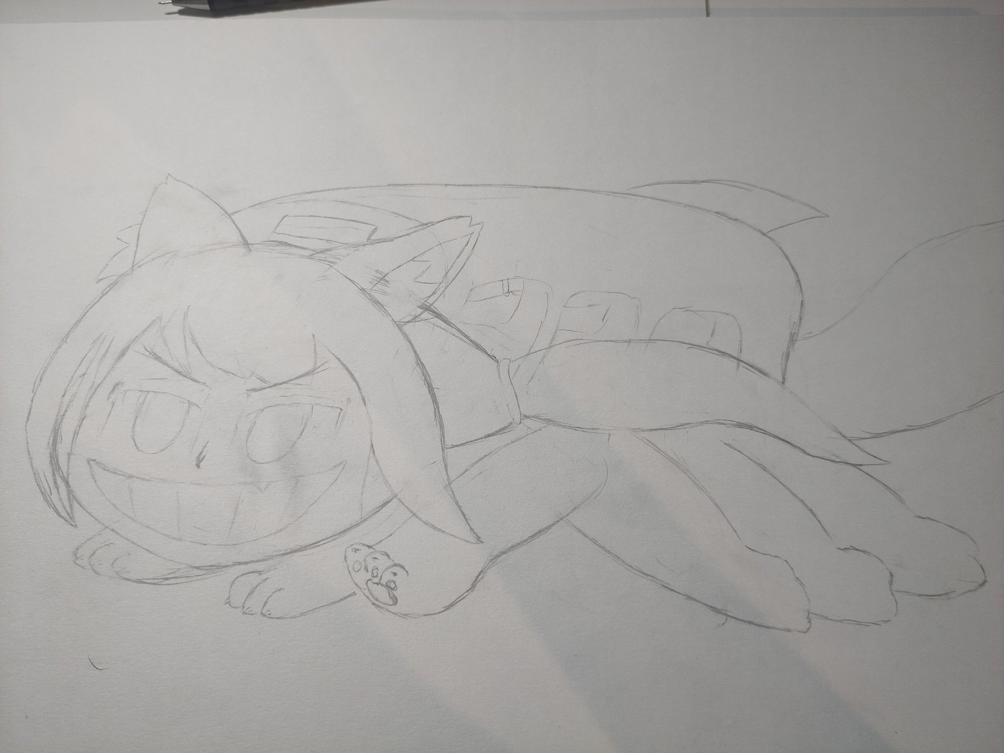 sketch of a nekobus with a kyaru face