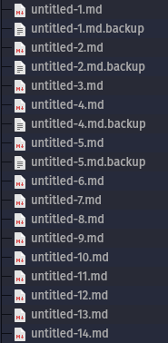 files labeled untitled-nn.md where nn goes from 1 to 14, as well as some untitled-nn.md.backup files 