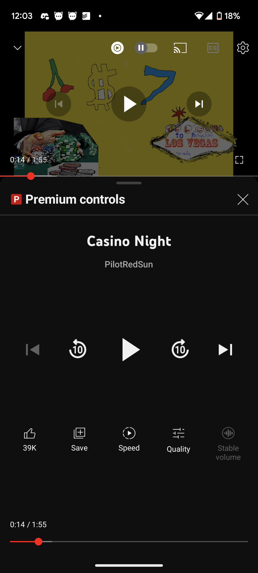 YouTube interface showing "premium controls" which are just... buttons that aren't on top of the video?