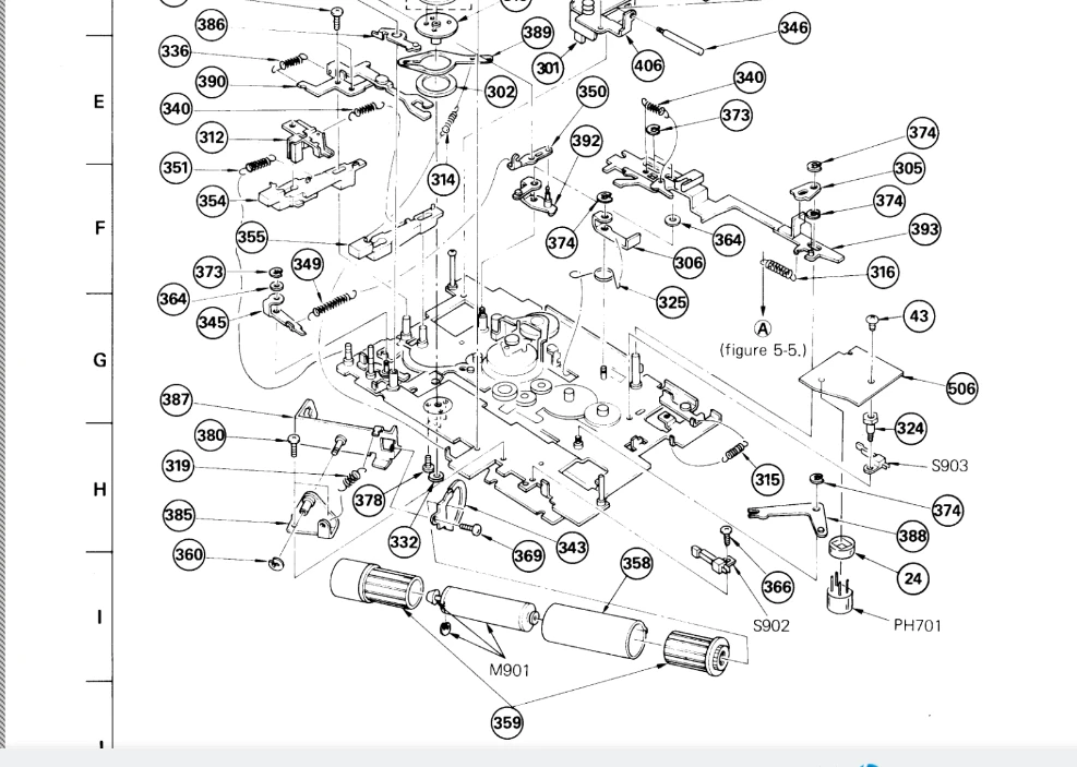 An exploded diagram of the parts of the Sony WM-D6C. Some parts have numbers next to them for ordering replacements. An exploded diagram of the parts of the Sony WM-D6C. Some parts have numbers next to them for ordering replacements.