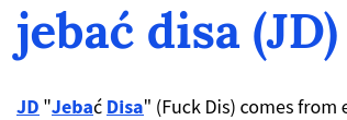 "jebać disa" page on Urban Dictionary
