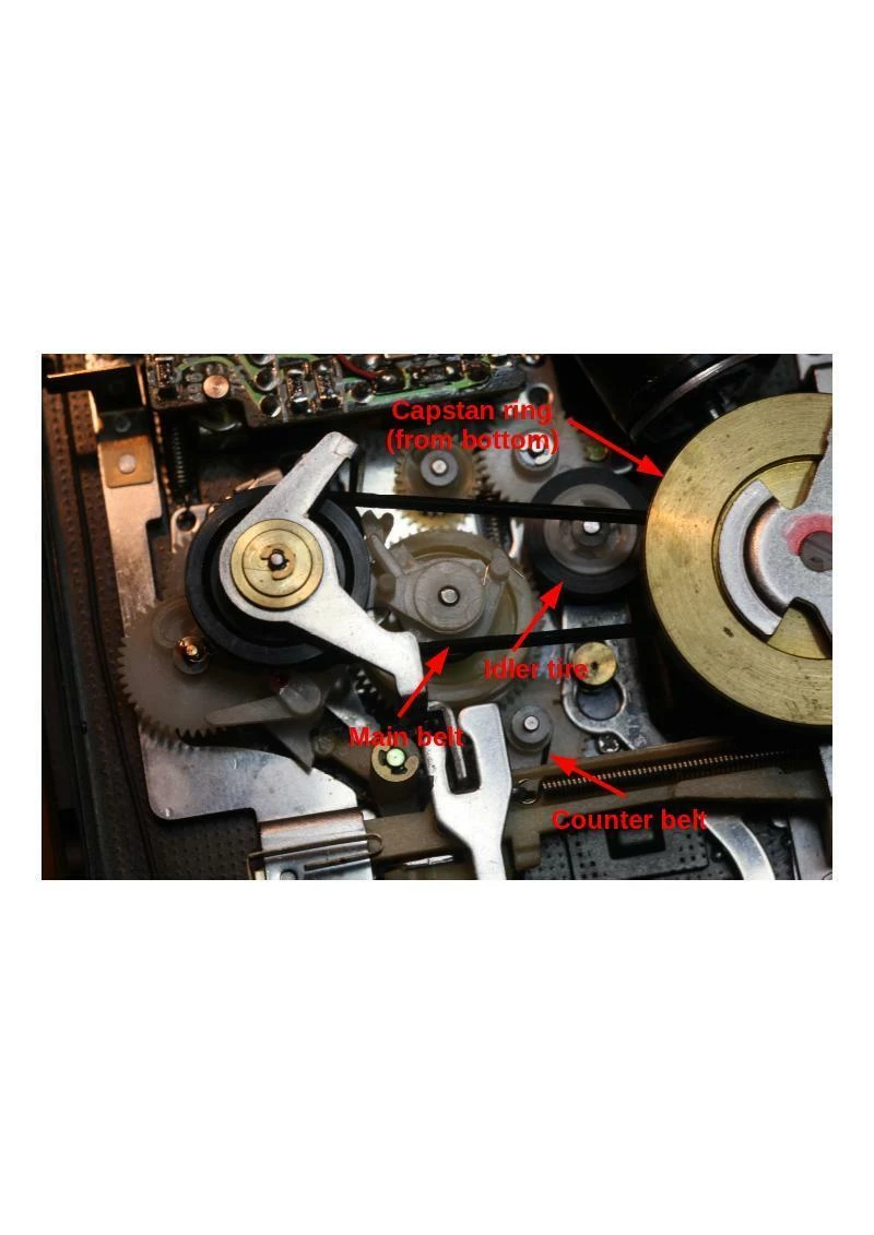 A pciture showing belts, idler tires and a capstan ring which one should replace in the Sony WM-D6C after wear and age. A pciture showing belts, idler tires and a capstan ring which one should replace in the Sony WM-D6C after wear and age.