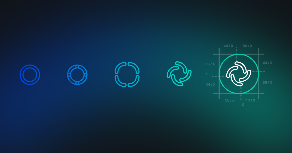 A graphic showing five stages of development from a simple outline of a circle on the left side to the complete Element logo on the right side. A graphic showing five stages of development from a simple outline of a circle on the left side to the complete Element logo on the right side.