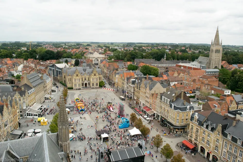 bird's eye view of the main square in Albert, a town in Hauts-de-France