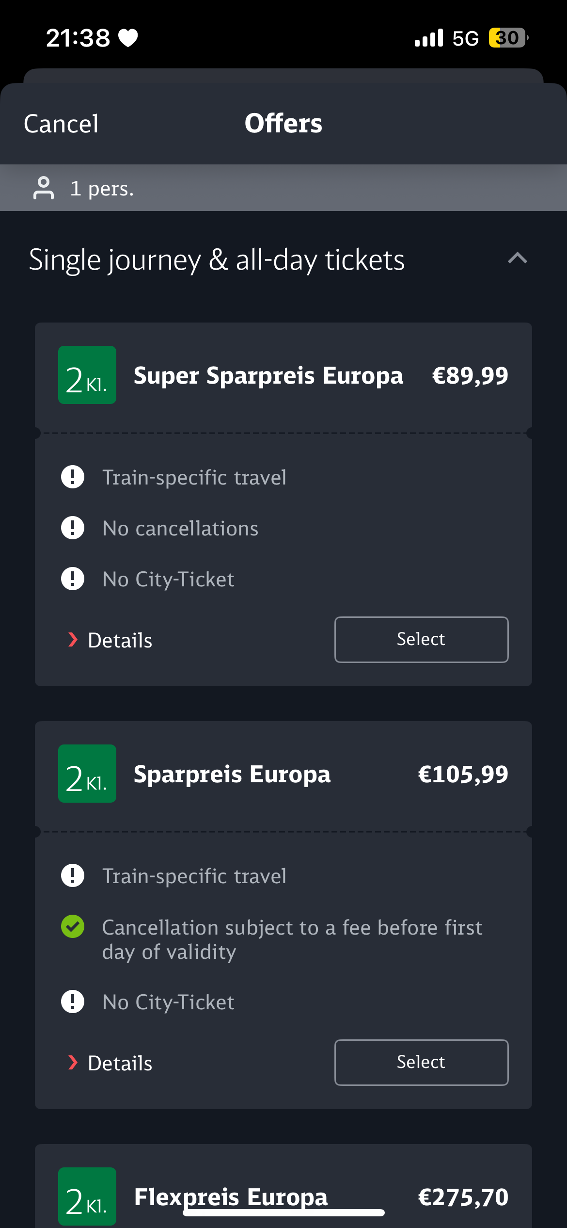 Super Sparpreis in 2nd class for 90 EUR